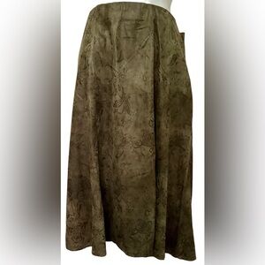 New! Faux Suede Paisley Skirt Green Brown Susan Graver L